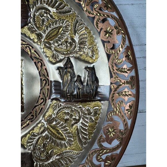 Libya Decorative Metal Plate Scrollwork Etched Souvenir Copper - Picture 7 of 9